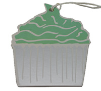 CARDBOARD CUPCAKE GIFT TAG-Mint-Silver on White Artboard