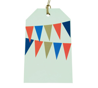 CARDBOARD BUNTING LUGGAGE TAG-Red-Blue-Stone on White