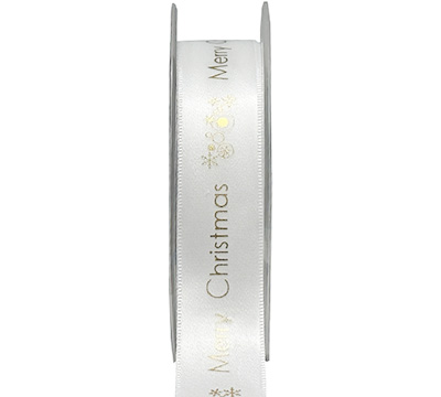 22mm MERRY CHRISTMAS PRINT-White/Gold