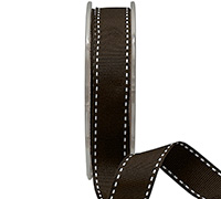 19mm GROSGRAIN STITCH-Brown/White