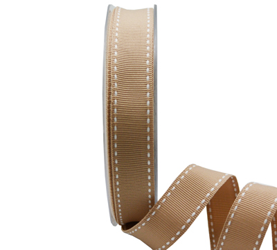 19mm GROSGRAIN STITCH-Latte/White