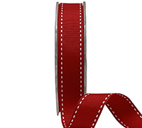 19mm GROSGRAIN STITCH-Red/White