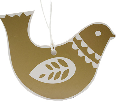 CARDBOARD DOVE GIFT TAG-Gold on White