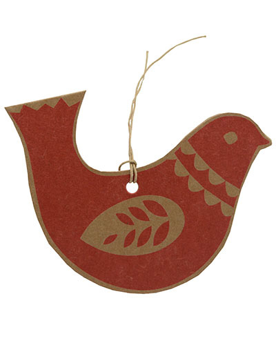 CARDBOARD DOVE GIFT TAG-Red on Natural Kraft