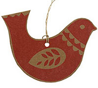 CARDBOARD DOVE GIFT TAG-Red on Natural Kraft