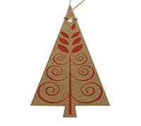 CARDBOARD TREE GIFT TAG-Red on Natural Kraft