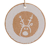 CARDBOARD CIRCLE RUDOLF GIFT TAG-White on Natural Kraft
