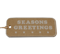 CARDBOARD SEASON GREETING GIFT TAG-White on Natural Kraft