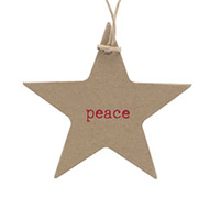 CARDBOARD STAR GIFT TAG-Peace-Red on Natural Kraft