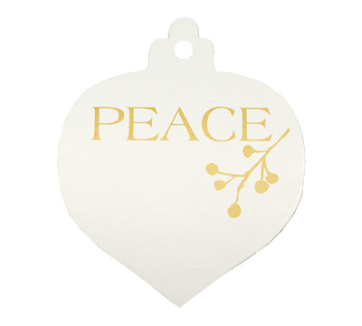 CARDBOARD BAUBLE PEACE GIFT TAG-Gold on White Artboard
