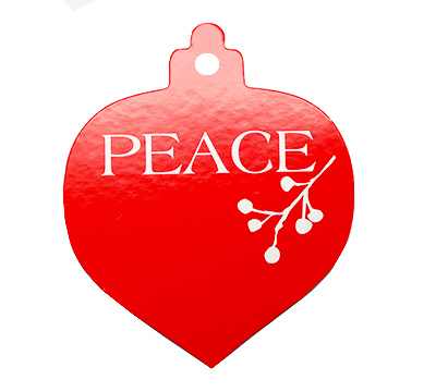 CARDBOARD BAUBLE PEACE GIFT TAG-Red-White on White Artboard