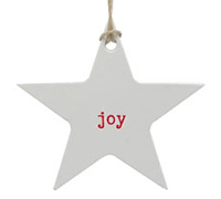 CARDBOARD STAR GIFT TAG-Joy-Red on White Kraft