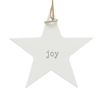 CARDBOARD STAR GIFT TAG-Joy-Silver on White Kraft
