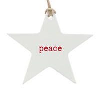 CARDBOARD STAR GIFT TAG-Peace-Red on White Kraft