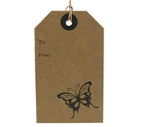 CARDBOARD LUGGAGE TAG-Butterfly-Black (Brown Kraft)