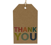 CARDBOARD THANK YOU LUGGAGE TAG-Brights on Natural Kraft