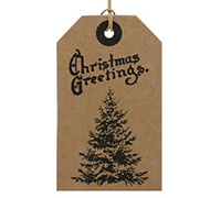 CARDBOARD CHRISTMAS TREE LUGGAGE TAG-Black on Natural Kraft