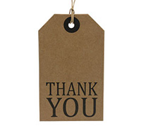 CARDBOARD THANK YOU LUGGAGE TAG-Black on Natural Kraft