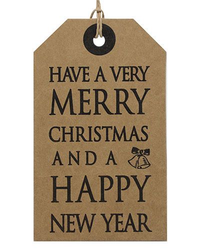 CARDBOARD CHRISTMAS-NEW YEAR LUGGAGE TAG-Black on Natural Kraft