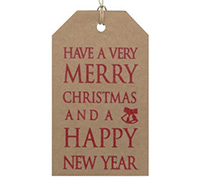 CARDBOARD CHRISTMAS-NEW YEAR LUGGAGE TAG-Red on Natural Kraft