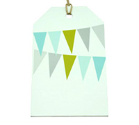 CARDBOARD LUGGAGE TAG-Bunting-Tiffany/Silver/Green on White
