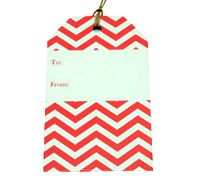 CARDBOARD CHEVRON LUGGAGE TAG-Red on White