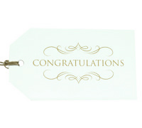 CARDBOARD CONGRATULATIONS LUGGAGE TAG-Gold on White