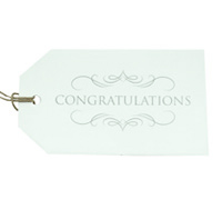 CARDBOARD LUGGAGE TAG-Congratulations-Silver on White