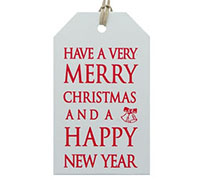 CARDBOARD CHRISTMAS-NEW YEAR LUGGAGE TAG-Red on White Kraft