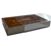 CHOCOLATE TRAY with PVC sleeve (large)-Pelle Marrone