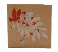 GIFT CARD BIRDS and BERRIES-White-Scarlet on Natural  Kraft