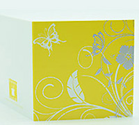 GIFT CARD HIBISCUS FLOURISH-Silver-White on Yellow