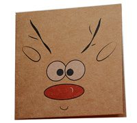 GIFT CARD REINDEER-Black-Scarlet-White on Natural Kraft