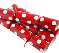 QUALITY CHRISTMAS CRACKERS w/POLKA DOTS- Red