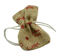 JUTE DRAWSTRING BAG EXTRA SMALL PACK-Red Xmas Print