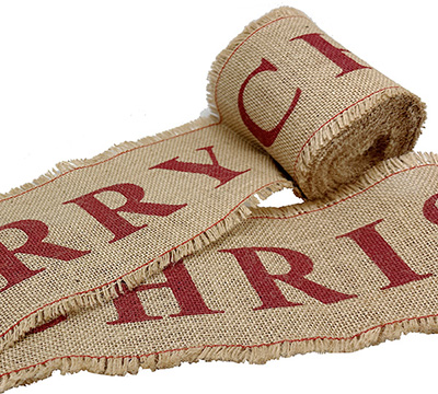 CUT-EDGED MERRY CHRISTMAS JUTE ROLL 100mm-Natural-Red