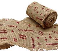 CUT-EDGED PRINTED JUTE ROLL 100mm-Red Xmas Print