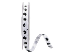 10mm GROSGRAIN SKULL AND BONES-White-Black