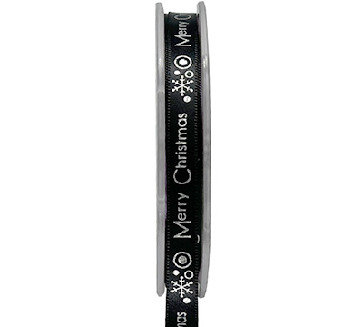 10mm MERRY CHRISTMAS PRINT-Black-Silver
