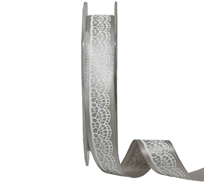 15mm LACEY PRINT ON SATIN-Silver