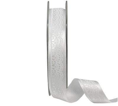 15mm LACEY PRINT ON SATIN-White