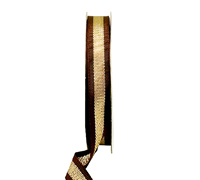 16mm GROSGRAIN METALLIC STRIPE-Chocolate-Gold
