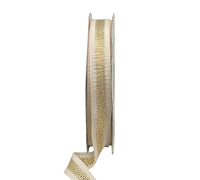 16mm GROSGRAIN METALLIC STRIPE-Cream-Gold