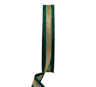 16mm GROSGRAIN METALLIC STRIPE-Green-Gold