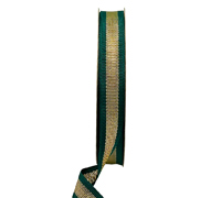16mm GROSGRAIN METALLIC STRIPE-Green-Gold