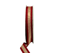 16mm GROSGRAIN METALLIC STRIPE-Scarlet-Gold
