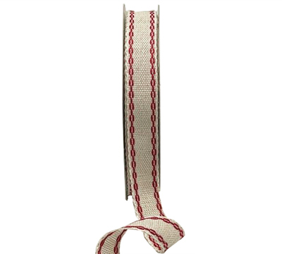 16mm STITCHED EDGE WOVEN-Natural-Red