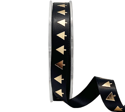 16mm SATIN TINY TREES-Black-Gold