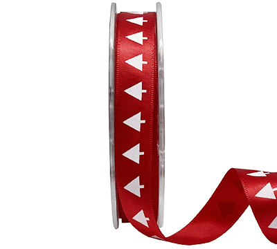 16mm SATIN TINY TREES-Red-White