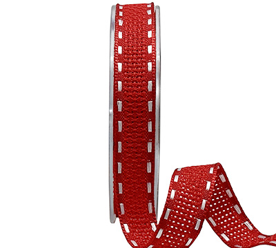 16mm WIRE-EDGED OPEN WEAVE-Red-White